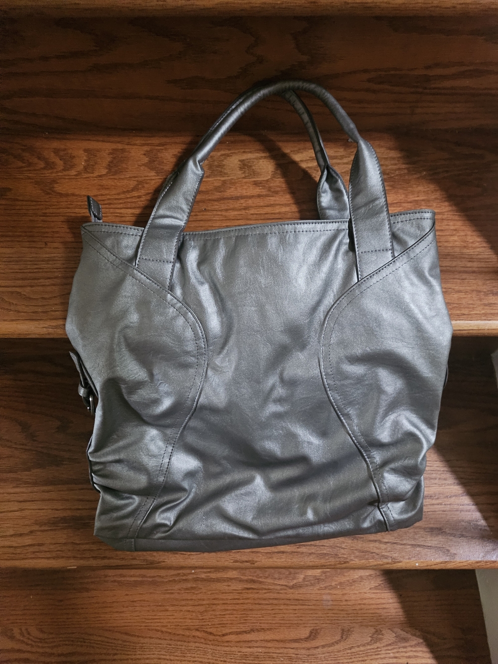 Classic Gray Leather Tote Bag - Women's Everyday Handbag